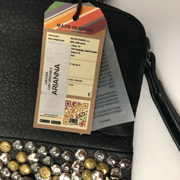 DMR touch black leather studded clutch or crossbody bag - Picture 3 of 12